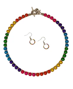 Multicolor Frosted Glass Necklace & Earrings