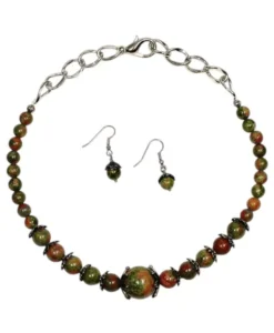 Unakite Gemstone Necklace & Earrings