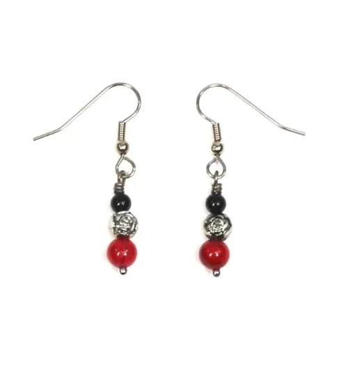 Red Howlite and Onyx Necklace & Earrings - Image 5
