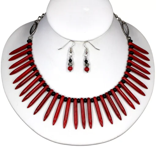 Red Howlite and Onyx Necklace & Earrings - Image 4