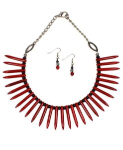 Red Howlite and Onyx Necklace & Earrings