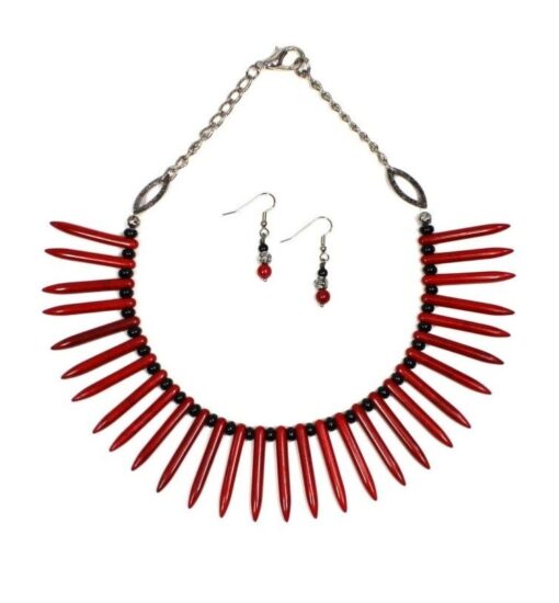 Red Howlite and Onyx Necklace & Earrings