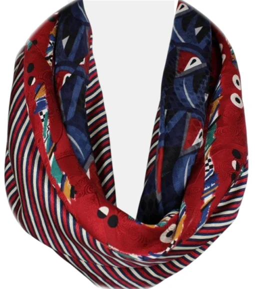 Red White Blue Geometric Silk Tie Infinity Scarf