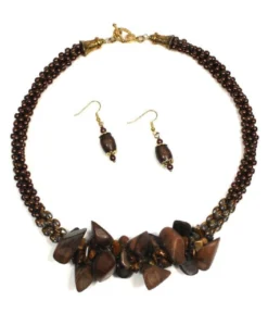 Tiger Eye & Wood Necklace and Earrings