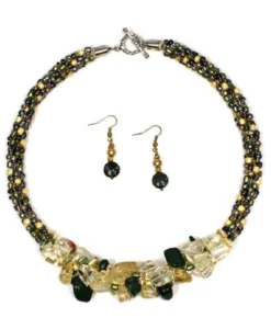Yellow Quartz and Green Agate Necklace & Earrings